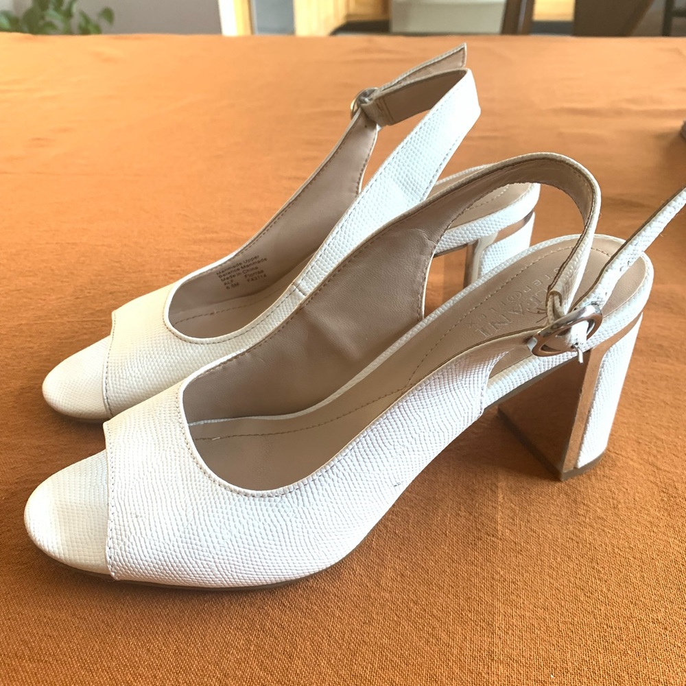 White Alfani heeled sandals in the size 6.5